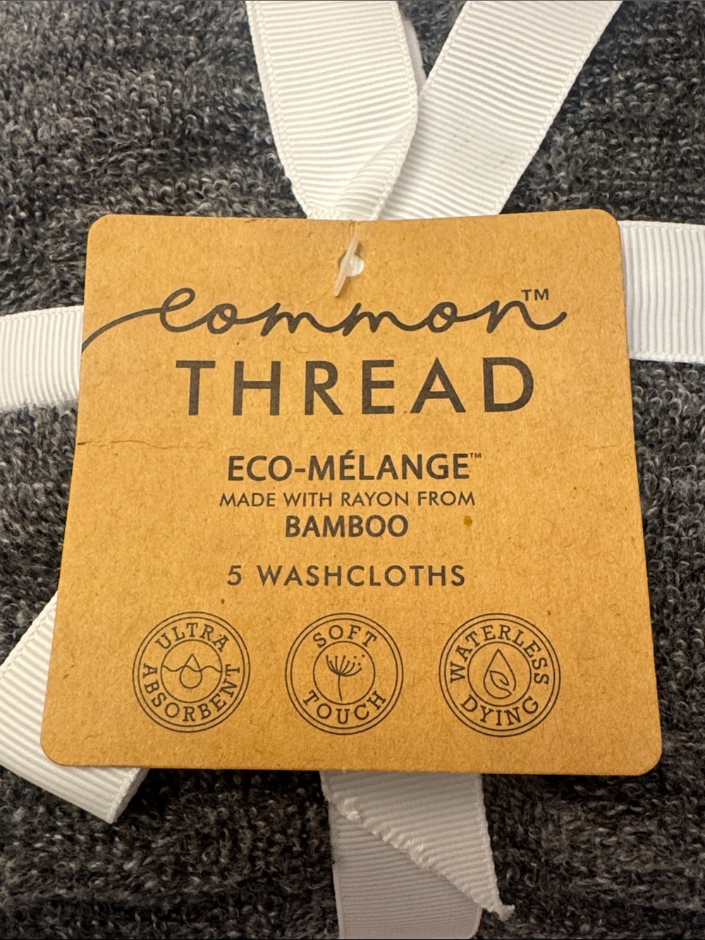 5pc COMMON THREAD Eco-Melange Bamboo/Cotton Bath Wash Towel Set - Heather DKGrey - Picture 3 of 4